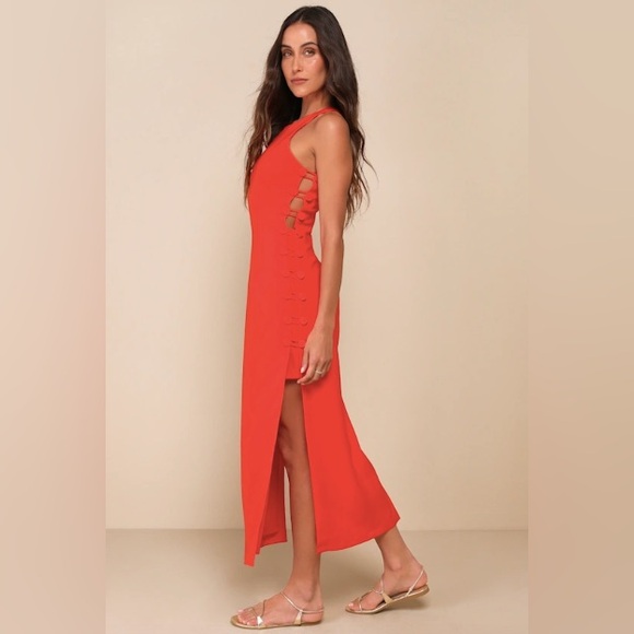 Lulus Dresses & Skirts - Lulus Masterfully Mod Bright Orange Side Button Midi Dress XXS NWT